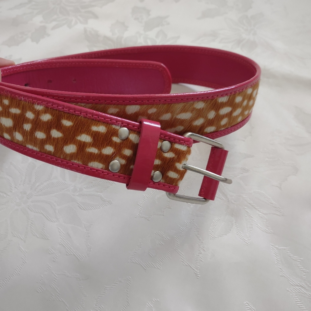 Boden calf hair leather belt pink brown leopard